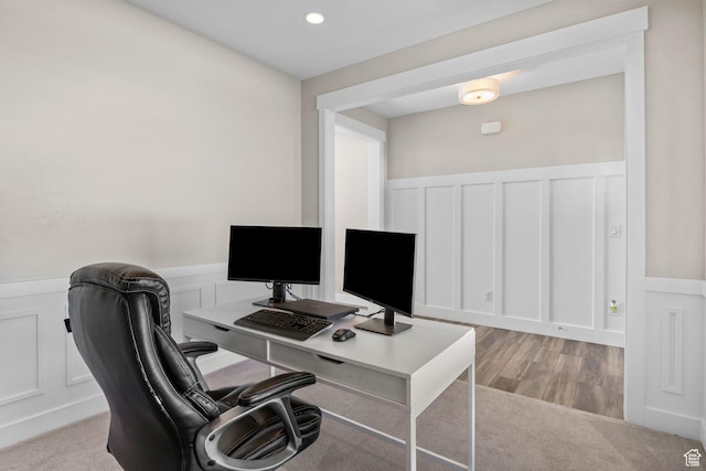 4982 N Goosefoot Dr Unit 51, Eagle Mountain, UT 84005 - office area with a decorative wall, wainscoting, recessed lighting, and light wood-style flooring