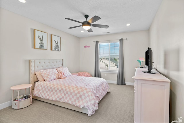 4982 N Goosefoot Dr Unit 51, Eagle Mountain, UT 84005 - bedroom with light colored carpet, recessed lighting, ceiling fan, and a textured ceiling