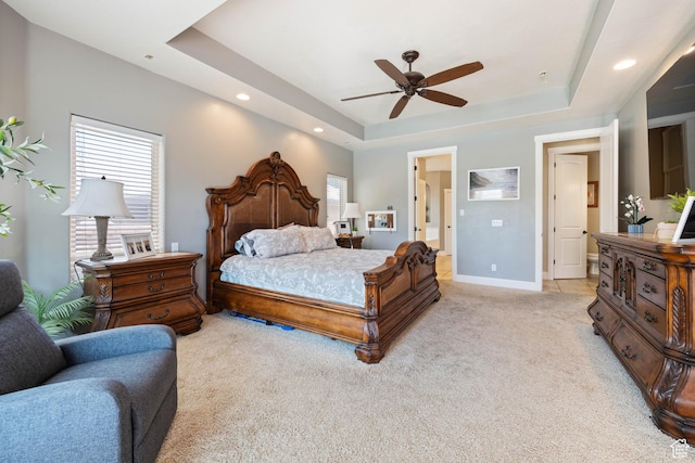 358 S 1040 W, Hurricane, UT 84737 - bedroom with light carpet, a raised ceiling, recessed lighting, and a ceiling fan