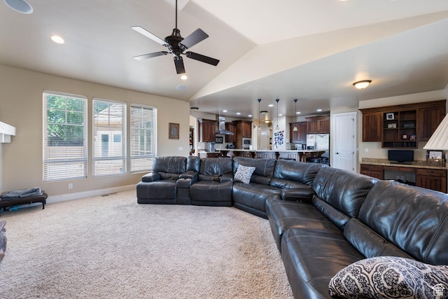 358 S 1040 W, Hurricane, UT 84737 - carpeted living area featuring lofted ceiling, ceiling fan, and recessed lighting