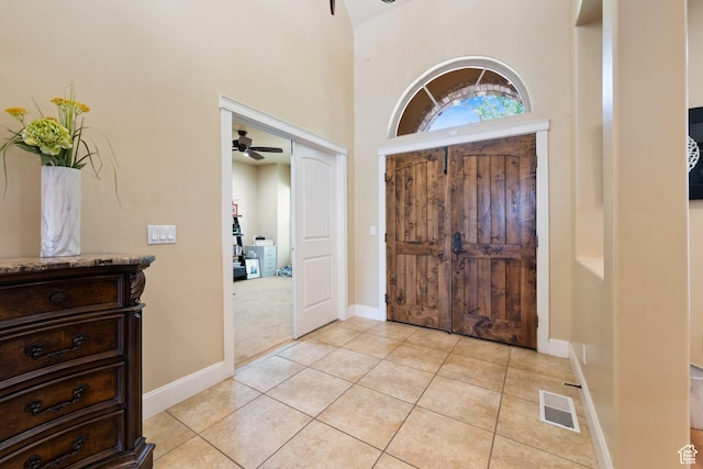 358 S 1040 W, Hurricane, UT 84737 - foyer entrance featuring ceiling fan, light tile patterned floors, and a towering ceiling