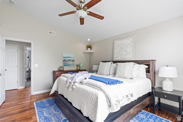 8378 S Sycamore Tree Cv E, Sandy, UT 84094 - bedroom featuring wood finished floors, vaulted ceiling, and ceiling fan