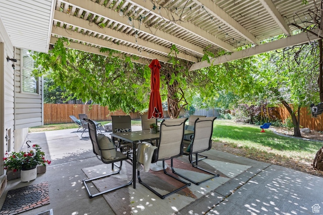 8378 S Sycamore Tree Cv E, Sandy, UT 84094 - fenced backyard featuring outdoor dining space, a pergola, and a patio area