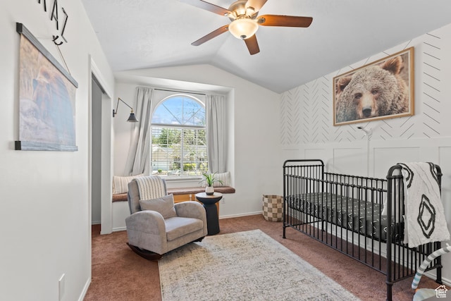 8378 S Sycamore Tree Cv E, Sandy, UT 84094 - bedroom with vaulted ceiling, carpet floors, a nursery area, and a ceiling fan