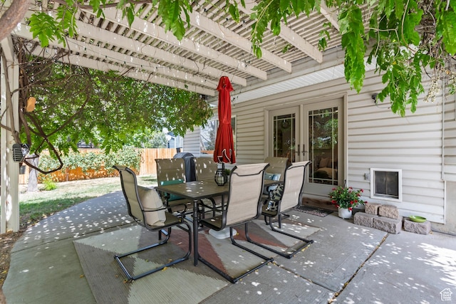 8378 S Sycamore Tree Cv E, Sandy, UT 84094 - view of patio with outdoor dining area, a pergola, and french doors