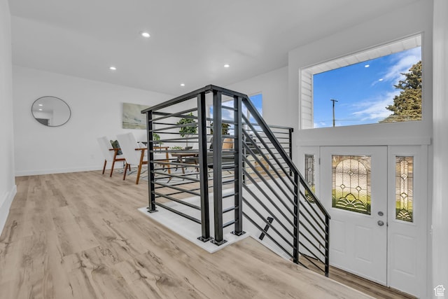 616 N Broadway St, Tooele, UT 84074 - foyer entrance featuring wood finished floors, recessed lighting, and stairway