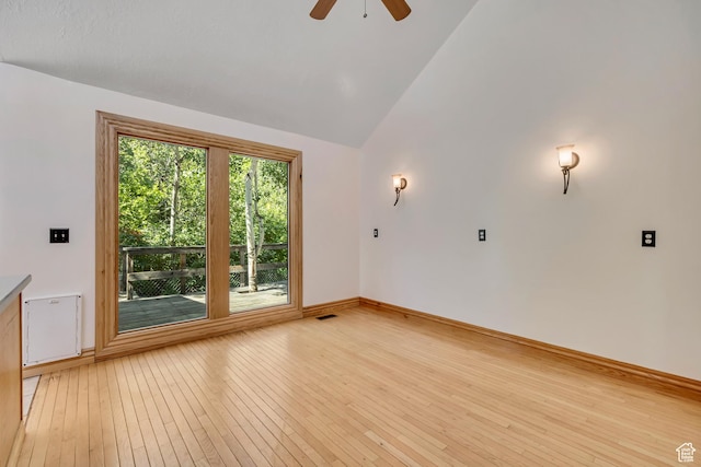 3697 Wagon Wheel Way, Park City, UT 84098 - empty room with light wood-style flooring, a ceiling fan, and high vaulted ceiling