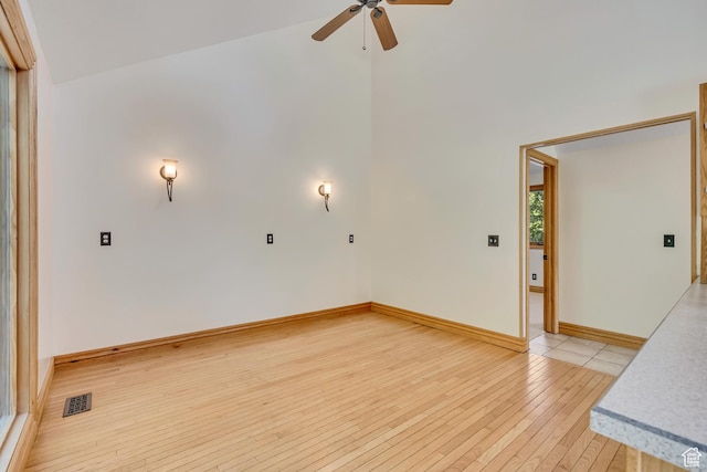 3697 Wagon Wheel Way, Park City, UT 84098 - spare room featuring ceiling fan, light wood-type flooring, and high vaulted ceiling