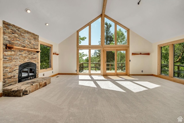 3697 Wagon Wheel Way, Park City, UT 84098 - unfurnished living room with carpet floors and high vaulted ceiling