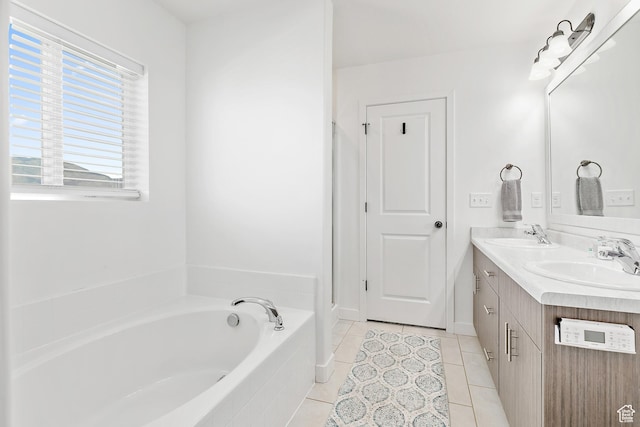 4857 N Goosefoot Dr, Eagle Mountain, UT 84005 - bathroom with tile patterned flooring, double vanity, and a garden tub