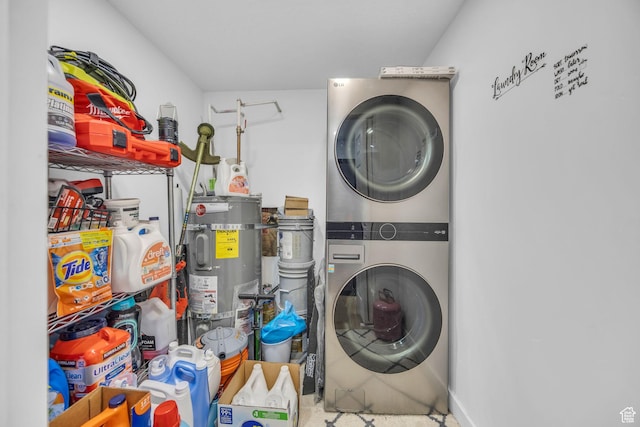 450 E 32 S, Ogden, UT 84401 - washroom featuring stacked washer / drying machine and strapped water heater