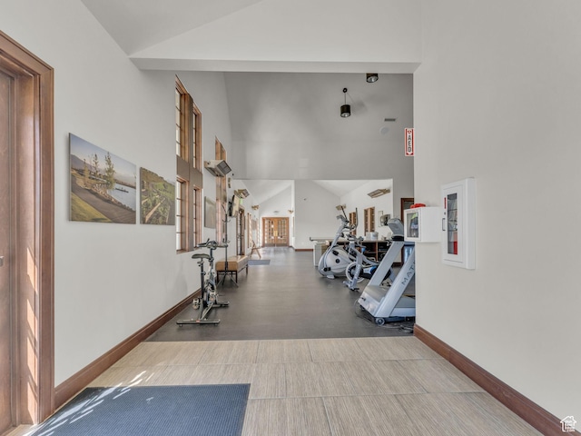 5103 W Black Twig Dr, South Jordan, UT 84009 - exercise area featuring baseboards and high vaulted ceiling