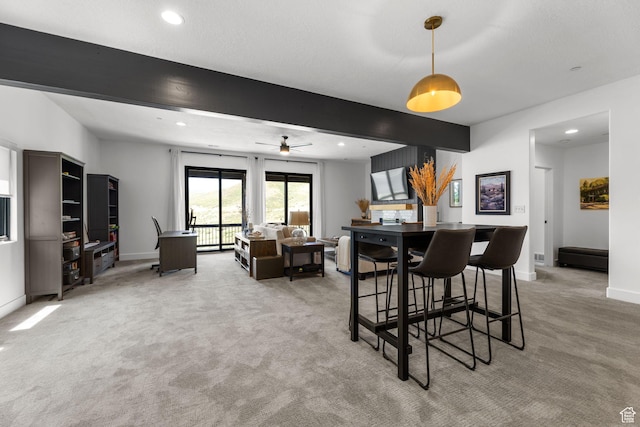 12403 Ross Creek Dr, Kamas, UT 84036 - dining room featuring light carpet, recessed lighting, and a ceiling fan