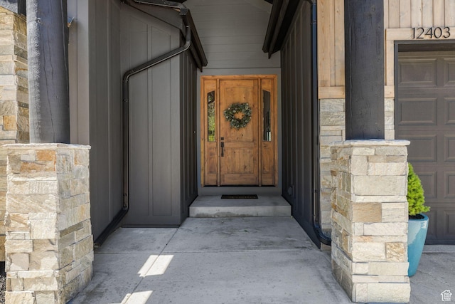 12403 Ross Creek Dr, Kamas, UT 84036 - property entrance with stone siding and board and batten siding