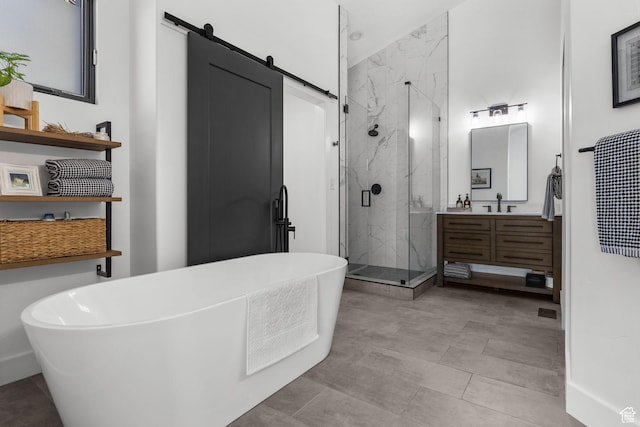 12403 Ross Creek Dr, Kamas, UT 84036 - bathroom featuring a marble finish shower, vanity, and a freestanding bath