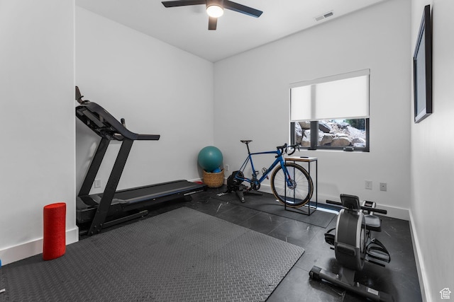 12403 Ross Creek Dr, Kamas, UT 84036 - exercise area featuring baseboards and ceiling fan