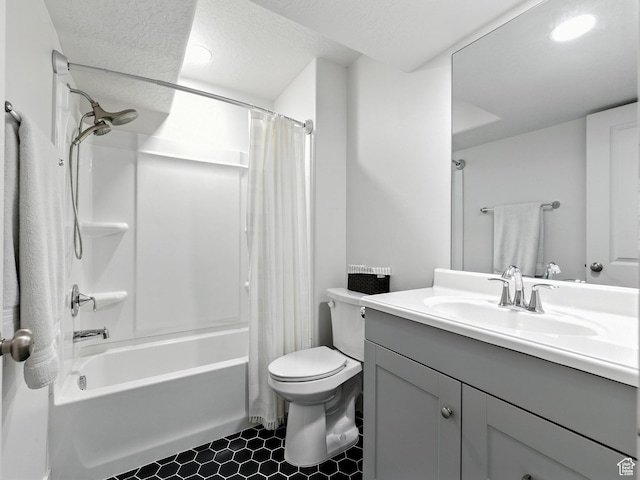 1911 N Lemongrass Dr, Saratoga Springs, UT 84045 - full bathroom featuring vanity, shower / bath combination with curtain, and a textured ceiling