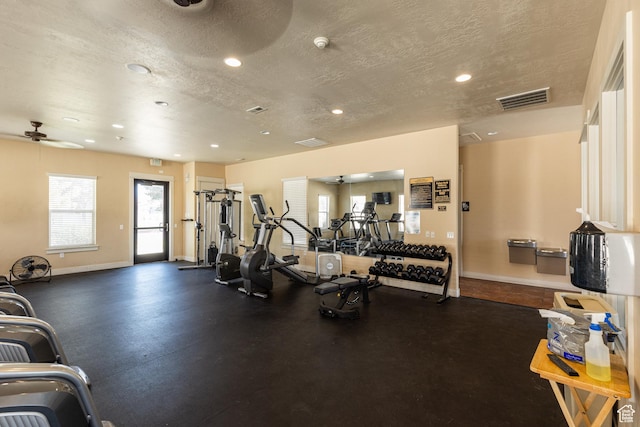 1012 N Cambria Dr, North Salt Lake, UT 84054 - gym with a textured ceiling, recessed lighting, and ceiling fan