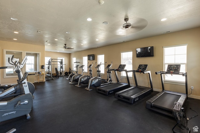 1012 N Cambria Dr, North Salt Lake, UT 84054 - gym featuring a ceiling fan, healthy amount of natural light, and recessed lighting