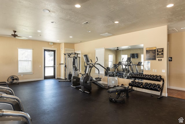 1012 N Cambria Dr, North Salt Lake, UT 84054 - workout area featuring a ceiling fan, recessed lighting, and a textured ceiling