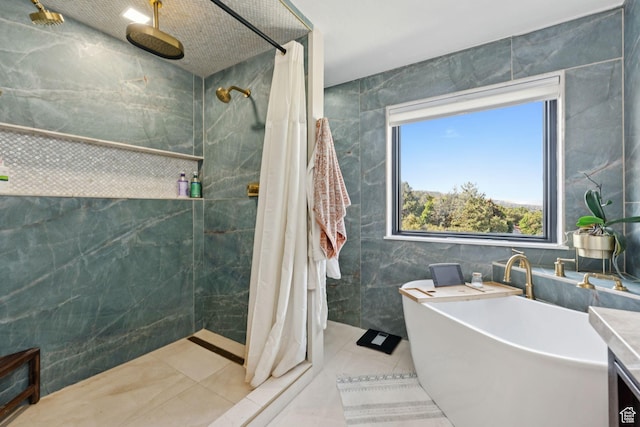 1044 S Terrace Dr E, Bountiful, UT 84010 - full bathroom with tile walls, a tile shower, and tile patterned flooring