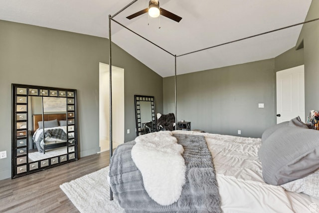 1044 S Terrace Dr E, Bountiful, UT 84010 - bedroom with wood finished floors, vaulted ceiling, and ceiling fan