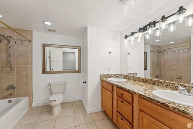 1044 S Terrace Dr E, Bountiful, UT 84010 - full bath with a textured ceiling, double vanity, tile patterned floors, shower / washtub combination, and recessed lighting