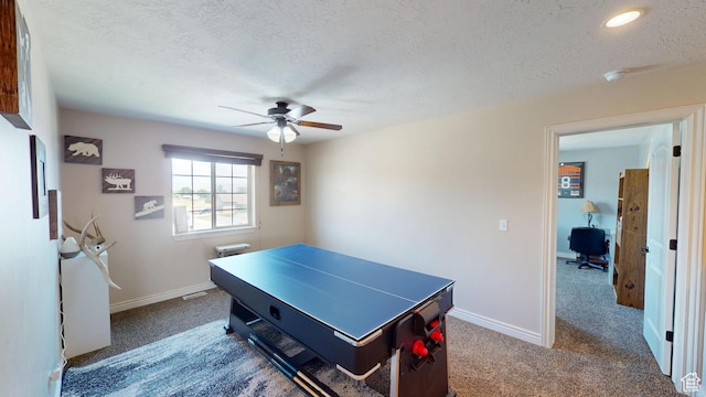 1605 W 1400 S, Vernal, UT 84078 - recreation room featuring a ceiling fan, carpet flooring, a textured ceiling, and a desk