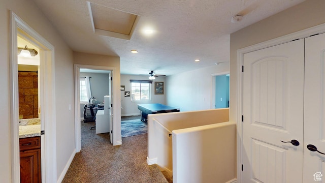 1605 W 1400 S, Vernal, UT 84078 - hallway featuring carpet floors, an upstairs landing, recessed lighting, and a textured ceiling
