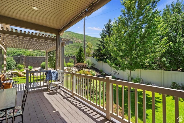 2681 E Sunshine Ct S, South Weber, UT 84405 - wooden terrace featuring a fenced backyard and a pergola