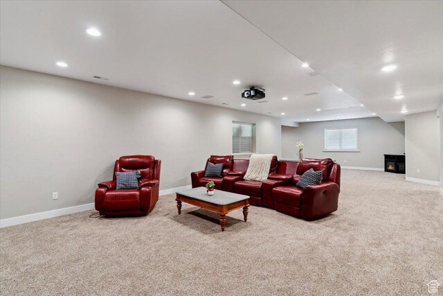 2681 E Sunshine Ct S, South Weber, UT 84405 - carpeted cinema room with baseboards and recessed lighting