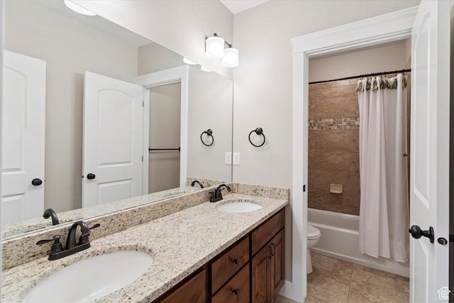 2681 E Sunshine Ct S, South Weber, UT 84405 - bathroom with double vanity, shower / tub combo, and tile patterned floors