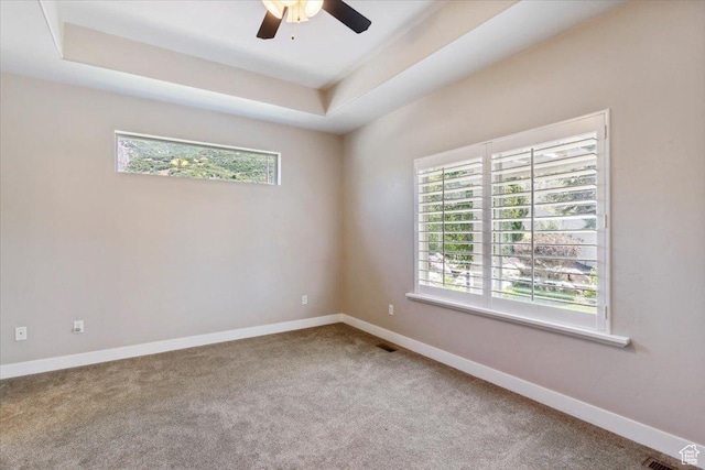 2681 E Sunshine Ct S, South Weber, UT 84405 - spare room featuring healthy amount of natural light, a ceiling fan, carpet flooring, and a raised ceiling