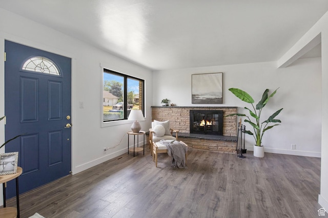 1908 W Champagne Ave, Taylorsville, UT 84129 - entrance foyer with wood finished floors and a fireplace