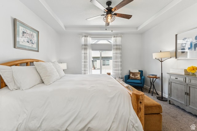 1076 S Meadow Walk Ln, Heber City, UT 84032 - bedroom featuring a raised ceiling, carpet floors, and ceiling fan