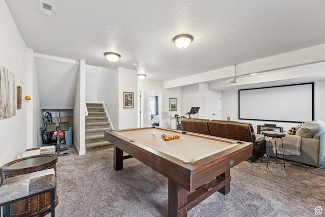 1076 S Meadow Walk Ln, Heber City, UT 84032 - rec room with carpet flooring, billiards, and a textured ceiling