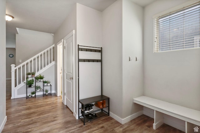 1017 W Coyote Gulch Way S Unit 117, Bluffdale, UT 84065 - mudroom featuring wood finished floors and baseboards