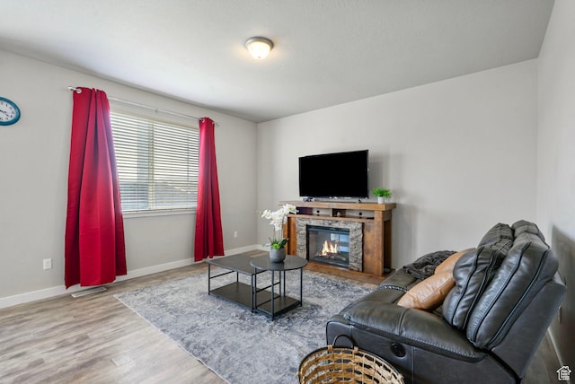 1017 W Coyote Gulch Way S Unit 117, Bluffdale, UT 84065 - living area with wood finished floors and a stone fireplace