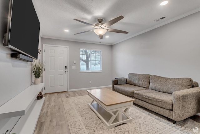 3699 S Botticelli Ct Unit C, Salt Lake City, UT 84119 - living area featuring a ceiling fan, crown molding, light wood-style flooring, and recessed lighting