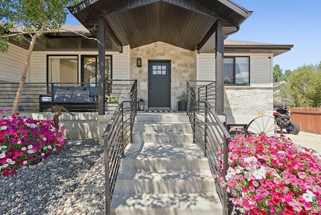 273 N 200 W Unit 1, Kamas, UT 84036 - entrance to property featuring stone siding and covered porch