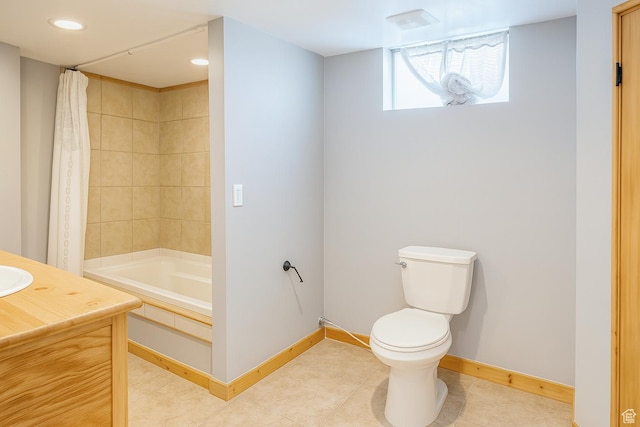8646 W Florence Dr, Magna, UT 84044 - bathroom featuring vanity, shower / tub combo with curtain, and recessed lighting