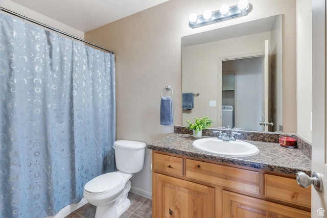 52 N 1100 W, Springville, UT 84663 - bathroom featuring vanity, tile patterned floors, washer / clothes dryer, and curtained shower
