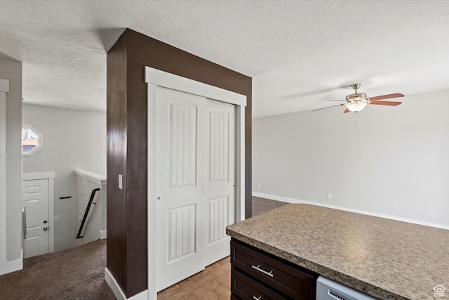 224 E 1950 S, Clearfield, UT 84015 - kitchen featuring a textured ceiling, a ceiling fan, and dark brown cabinets