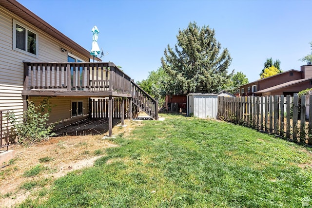 224 E 1950 S, Clearfield, UT 84015 - fenced backyard featuring a storage unit, stairway, and a wooden deck