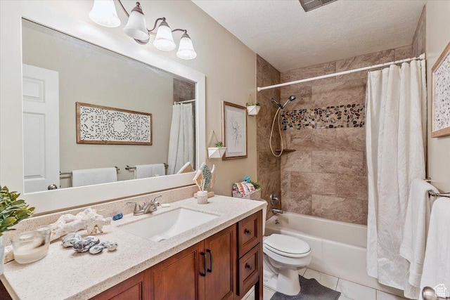 2772 E 3575 N, Layton, UT 84040 - full bathroom with vanity, shower / tub combo with curtain, a textured ceiling, and tile patterned flooring