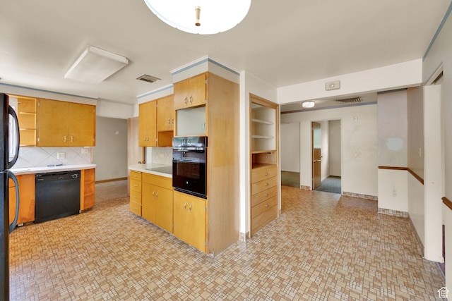 640 E 300 N, Pleasant Grove, UT 84062 - kitchen with black appliances, light countertops, open shelves, and backsplash
