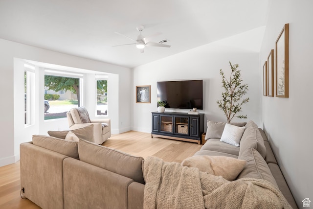 1655 Maplewood Way, St George, UT 84790 - living room featuring light wood-style flooring, lofted ceiling, and ceiling fan