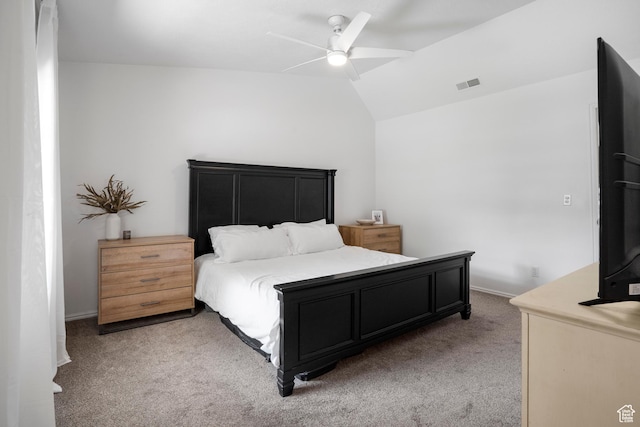 1655 Maplewood Way, St George, UT 84790 - bedroom with light carpet, vaulted ceiling, and a ceiling fan