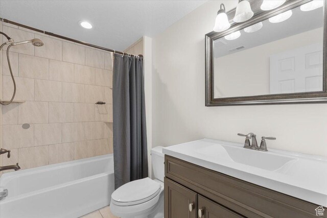 6515 S Mount Whitney Ln, West Valley City, UT 84118 - full bath featuring vanity, shower / bath combo, tile patterned floors, and recessed lighting