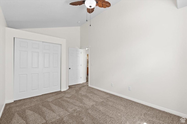 6515 S Mount Whitney Ln, West Valley City, UT 84118 - unfurnished bedroom with vaulted ceiling, carpet floors, a closet, and a ceiling fan